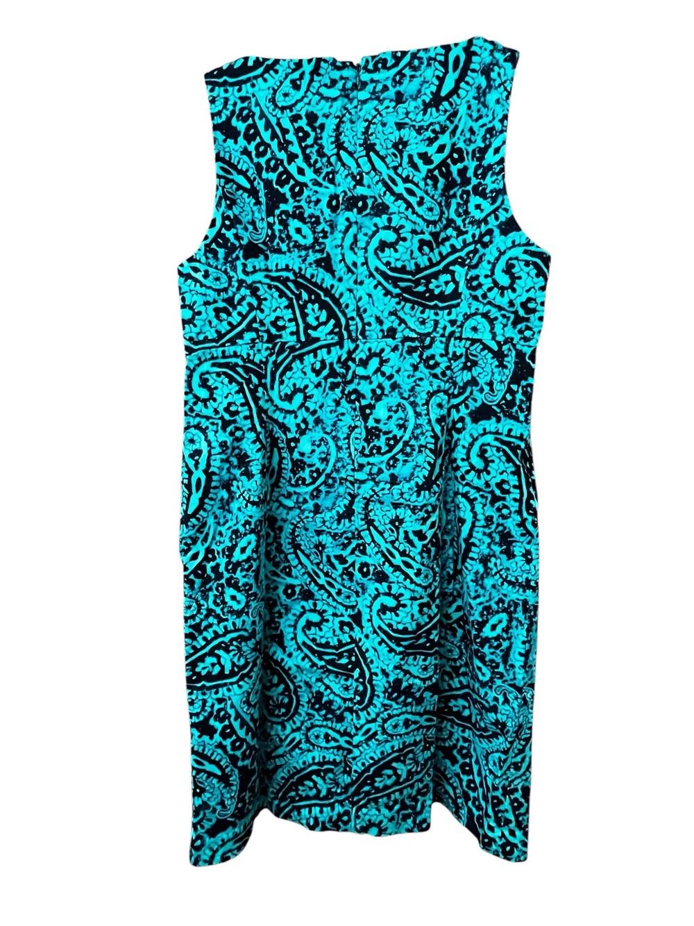Jones New York Teal and Black Paisley V-Neck Midi Dress Size 12 - Picture 3 of 10